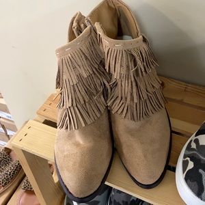 New Fringe Booties. Small heel. Side zipper.